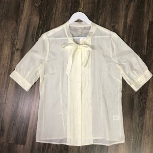J.CREW silk blend button up neck tie ivory blouse